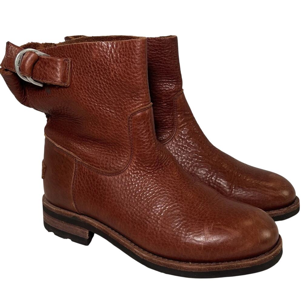 Brown Leather Ankle Boots with Buckle